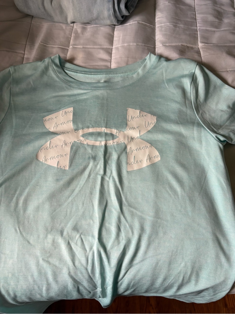 Under Armour Girls Light Aqua Tee with White Logo